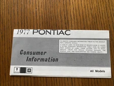 1977 Pontiac New Vehicle Consumer Information Pamphlet Firebird Trans Am T/A