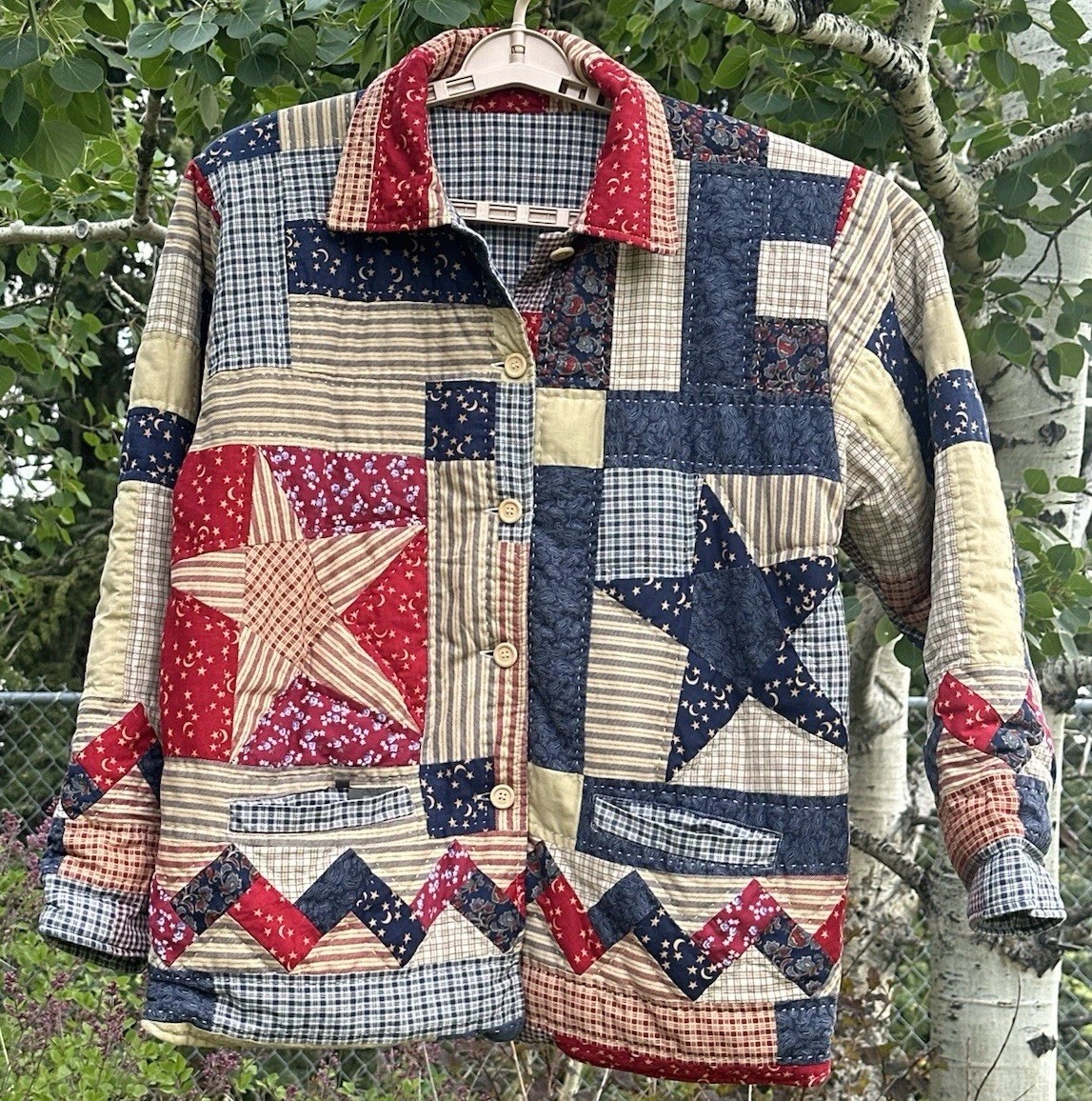 Patchwork Quilted Jacket Reversible Coastal Prepp… - image 2