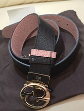 Gucci GG Marmont Black Leather Belt Soft Pink Interior Size 95