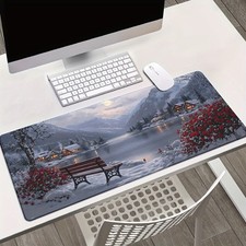 40 90cm of HD Printed Desk Pad Featuring a Lake Snow Rose Scenery Pattern, a Mul