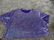 SHEIN Curve 3XL Purple Iridescent Mesh Crop Top Short Sleeve NWT