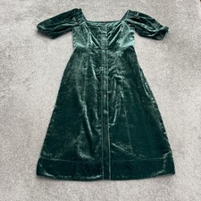 J.Crew Velvet Puff Sleeve Midi Dress Womens 4 Green Square Neck Button Down