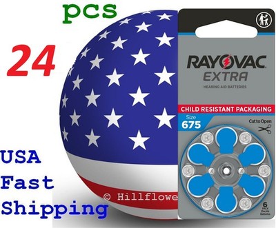 24 pcs size 675 PR44 Rayovac Extra Card 1.45V Zinc Air Hearing Aid Battery