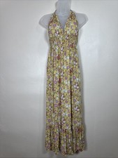 Inspired Hearts Womens Maxi Dress Halter Floral Hippie Boho Beach M