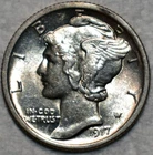 AU-UNC 1917-P Mercury Dime, Fully Lustrous & Sharply Struck.