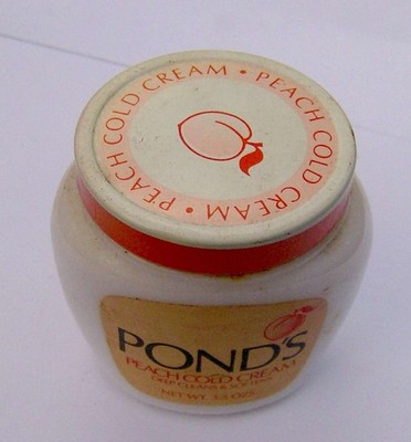 vintage 1960s POND'S Peach Cold Cream MILK GLASS JAR cosmetic product skin care