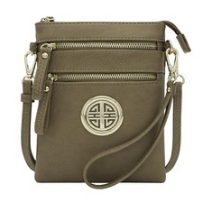 Small Multi Zipper Pockets Crossbody Bag with Detachable Wristlet Stone