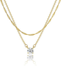 Dainty 14K Gold Plated/Silver Cubic Zirconia Necklaces for Women, Simple CZ Jewe