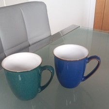 2 DENBY MUGS.IMPERIAL BLUE & GREENWICH.     HIS AND HERS.BLUE AND GREEN.