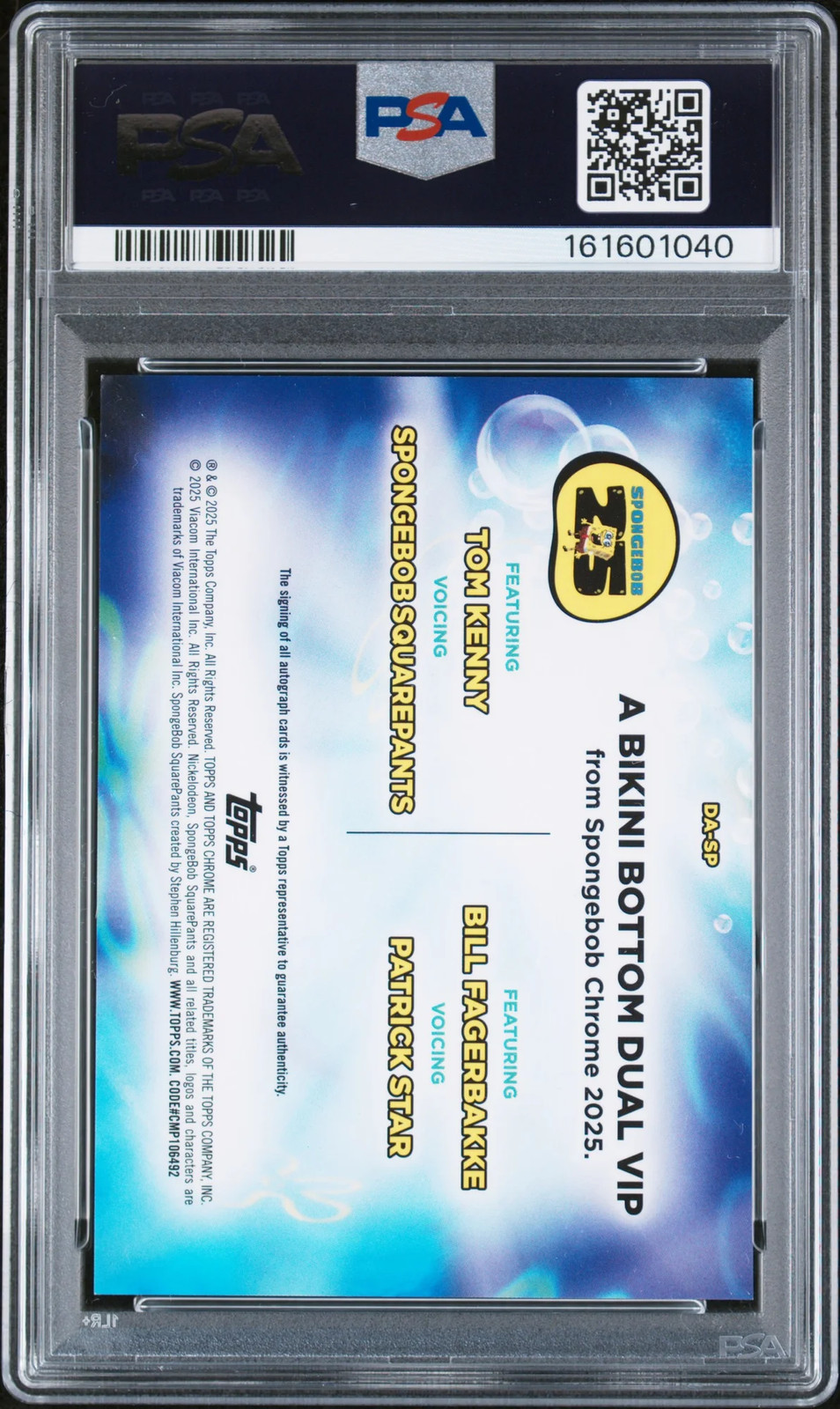 2025 Topps Chrome Spongebob Sapphire Auto Tom Kenny Fagerbakke Patrick PSA 9 view 2