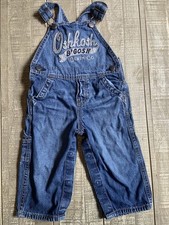 OshKosh B'gosh Overalls Boys 18M Blue Denim Bib Logo Snap Leg Pockets Toddler