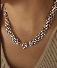Silver coated on Titanium Steel Interlocking Oval OT Closure Necklace jewelry