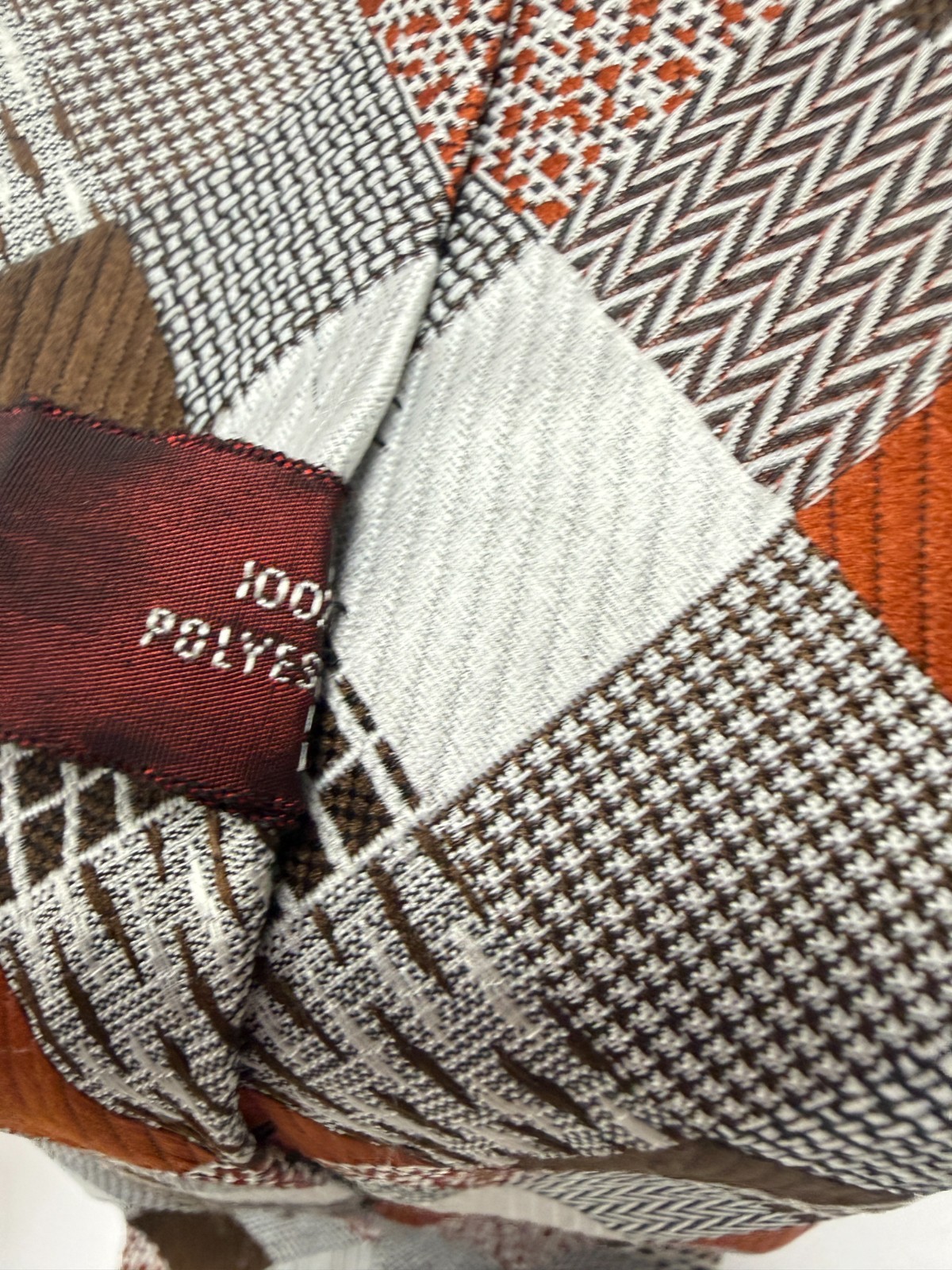 Geometric Patchwork Brown Rust Gray Wide Necktie … - image 6