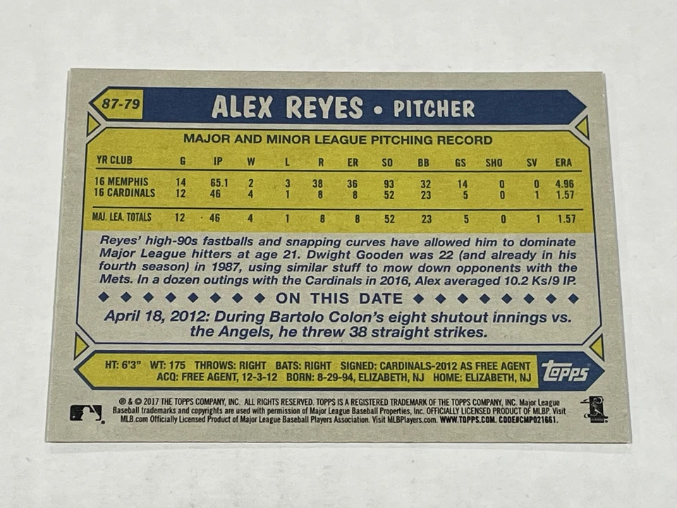 2017 Topps Baseball 1987 Topps 30 aniversario - Alex Reyes RC - Cardinals Foto 2 de 2