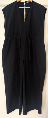 BIMBA Y LOLA Women's Black Solid V-Neck Wide-Leg Tie Waist Jumpsuit M