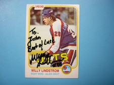 1981/82 O-PEE-CHEE NHL HOCKEY CARD #368 WILLY LINDSTROM EX/NM AUTO AUTOGRAPH OPC