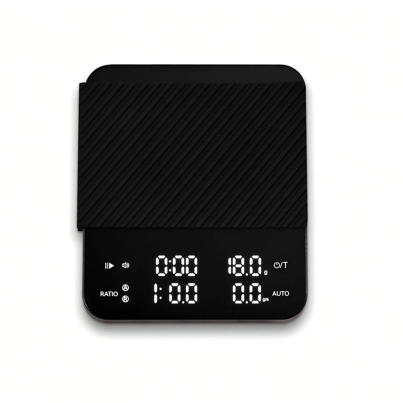digital espresso scale and timer with 2 kg capacity and 0.1 g resolution