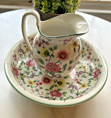 #ad #ad Old Foley James Kent Ltd Staffordshire Chinese Rose Pitcher and Bowl Birds $28.00