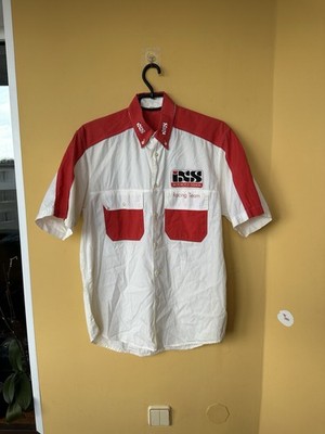 IXS Motorcycle Vintage 90s Button Up Shirt Adult White Race Competition size S
