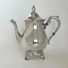 VINTAGE Viners EPNS Teapot Ornate Silver Plate 1930s-50s Footed 24cm Tall