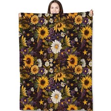 Sunflower Daisy Floral Throw Blanket for Adults Kids, 50x60 in, Wildflower Th...