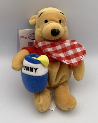 Vintage Disney Store PICNIC POOH BEAR 8'' Plush Mini Bean Bag w/Tag