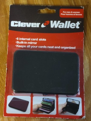 Plastic Clever Wallet Credit Business Card Organizer Slots With Mirror - Black