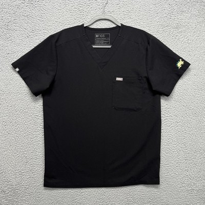 FIGS Leon Scrub Top Shirt Mens Medium Black V Neck Dino Sleeve Medical FM1500