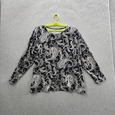 Croft & Barrow Women Shirt 3X Black Paisley Classic Tee Crew Neck Pullover