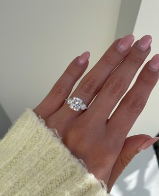 2.50 CT Cushion Cut Three Stone Moissanite Engagement Ring 14k White Gold Plated