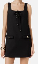 TOCCIN Women's Black Frankie Sleeveless Lined Lace V-Back Up Shift Dress Size 4