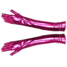 Rosy Metallic Patent Fake Long Gloves Women Dance Party Accessories