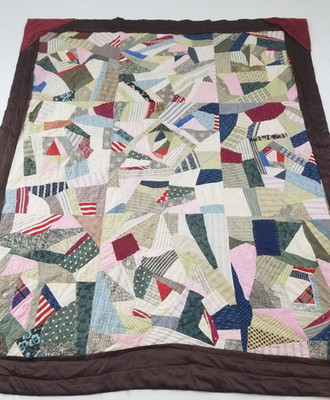 Vintage Handarbeit schöne verrückte Patchwork Blöcke bunt Quilt 81x69 Zoll
