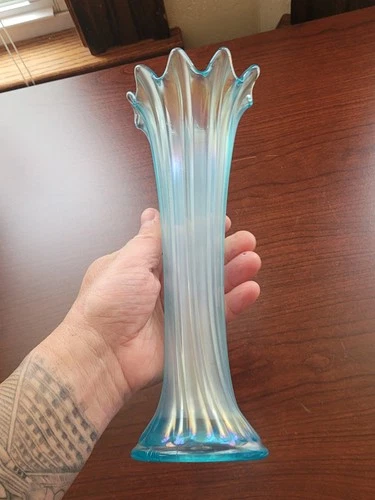 Nice Ice Blue Northwood Carnival Glass Thin Rib Standard Size Vase