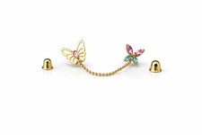 14k Yellow Gold CZ Butterfly Screwback Earrings