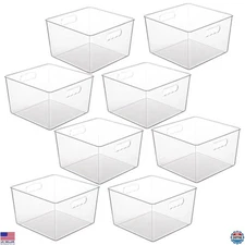 8 Pack Extra Large Clear Plastic Storage Bins, 11x11 Cube Organizers with Handle