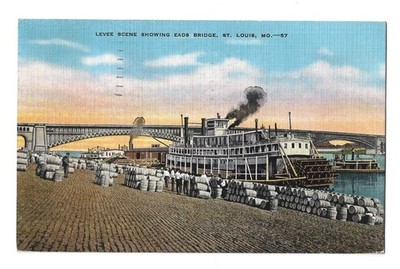 St. Louis Levee at Eads Bridge Postcard Missouri Defense Bonds Postmark Linen