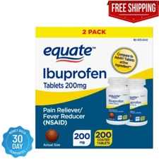 Equate Ibuprofen Tablets 200 mg, Pain Reliever/Fever Reducer, 2 Pack, 200 Count