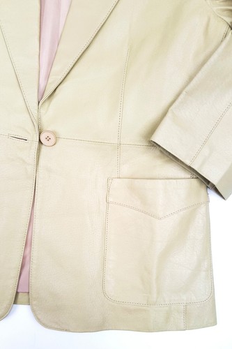 VERO MODA BERTA Fitted Blazer Leather Jacket Patch Pocket Cream Ivory Beige M-S - Picture 7 of 11