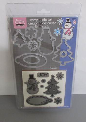 Sizzix Hero Arts Stamp and Die Set Joy Snowman Christmas Snowflakes #657781 NEW - Picture 1 of 6
