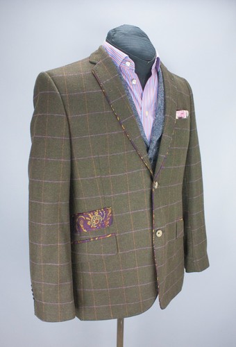 Ted Baker London Mens Tweed Brown Check Blazer Sport Jacket Size 40 Wool Blend - Picture 7 of 24