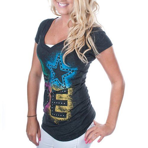 Dallas Cowboys T-Shirt Women's Blackout Tri-Blend V-Neck NFL - Picture 2 of 2