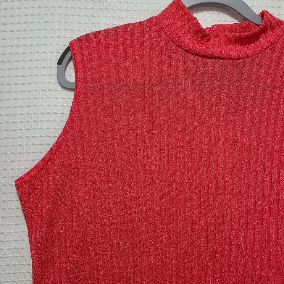 Vtg EUC Joanna Womens XL Hot Pink Ribbed Mock Neck Tank Top - Image 3 of 4