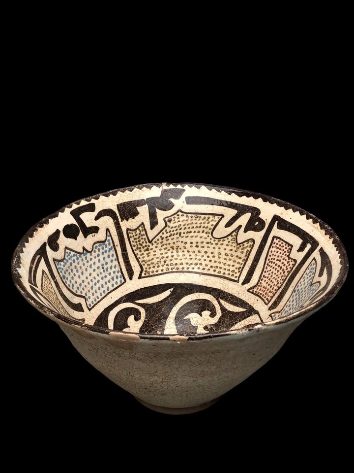 Антикварная исламская керамическая чаша Нишапур с трещинами реплика геометрический дизайн арабская - Изображение 4 из 4