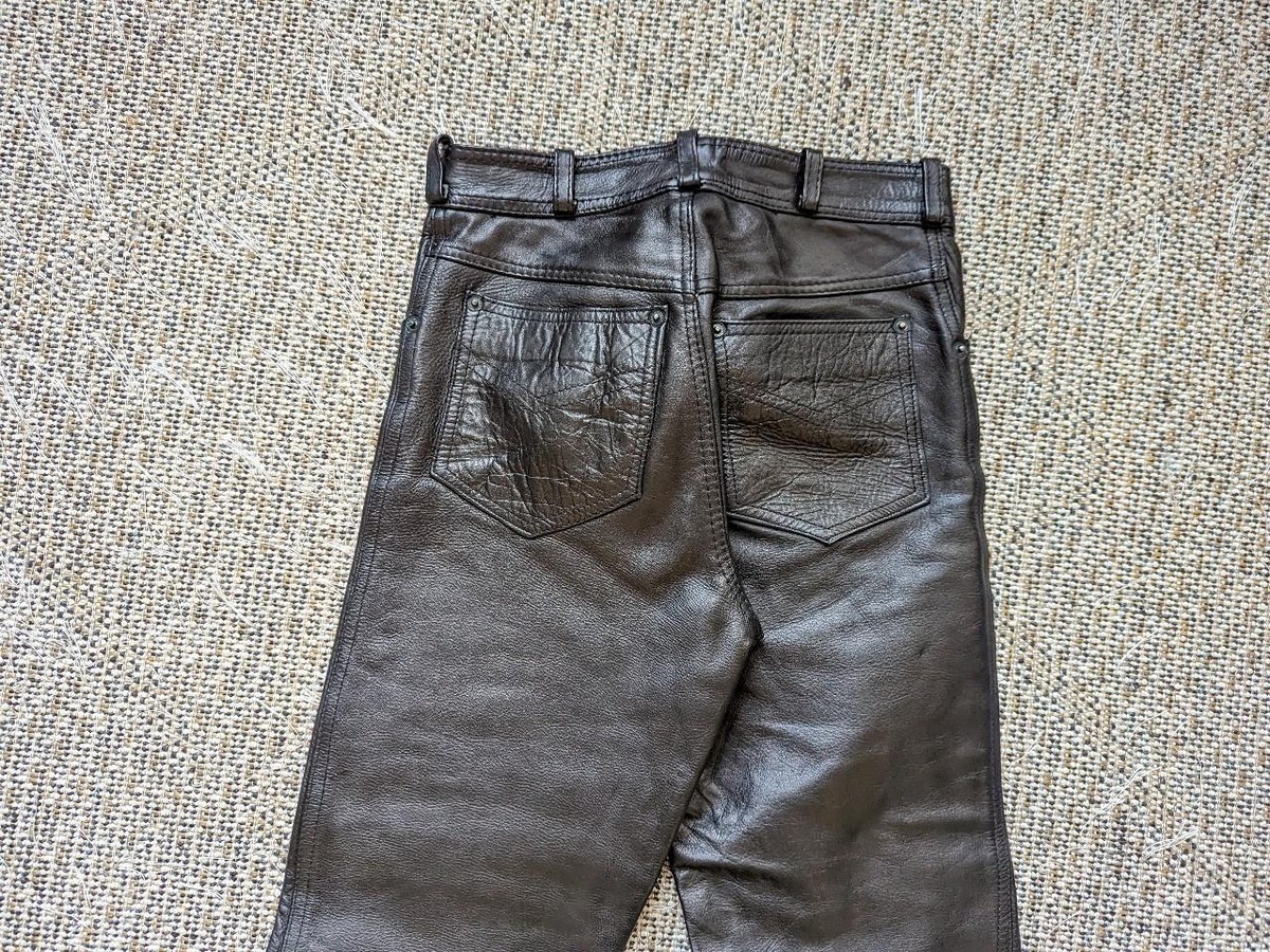 1990s vintage MOTORCYCLE leather pants 26x30 black jeans harley | eBay