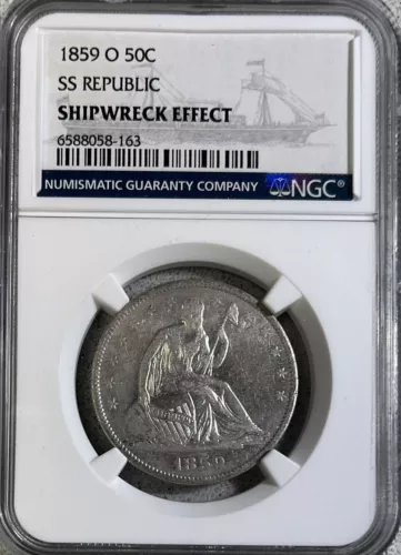 1859-O SS Republic NGC Shipwreck Effect! Seated Liberty Half Dollar