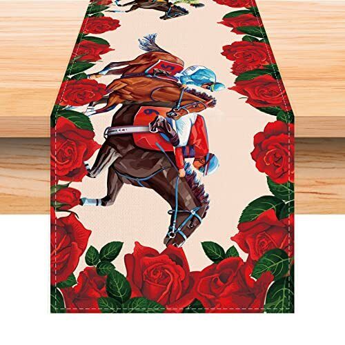 Linen Kentucky Derby Horse Racing Table Runner 72 Inches Table Runner,13" x 72" - Picture 1 of 5