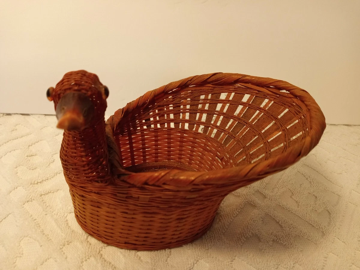 Vintage Egg Basket Wicker Rattan Duck Bird Wood Beak Brown Small Farmhouse 6