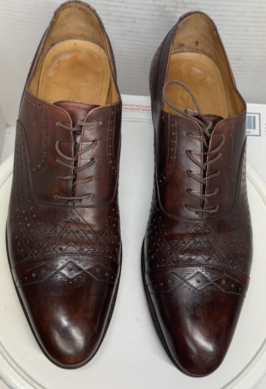 Scarpe eleganti Yves Saint Laurent YSL stringate pelle marrone punta cappuccio brogue uomo 42 9