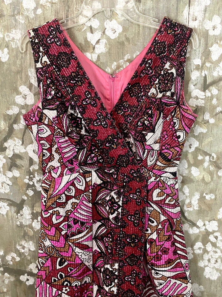 60’s VTG Groovy Psychedelic Mod Pink Metallic Jumpsuit Hostess Costume Dress S - Image 2 of 4